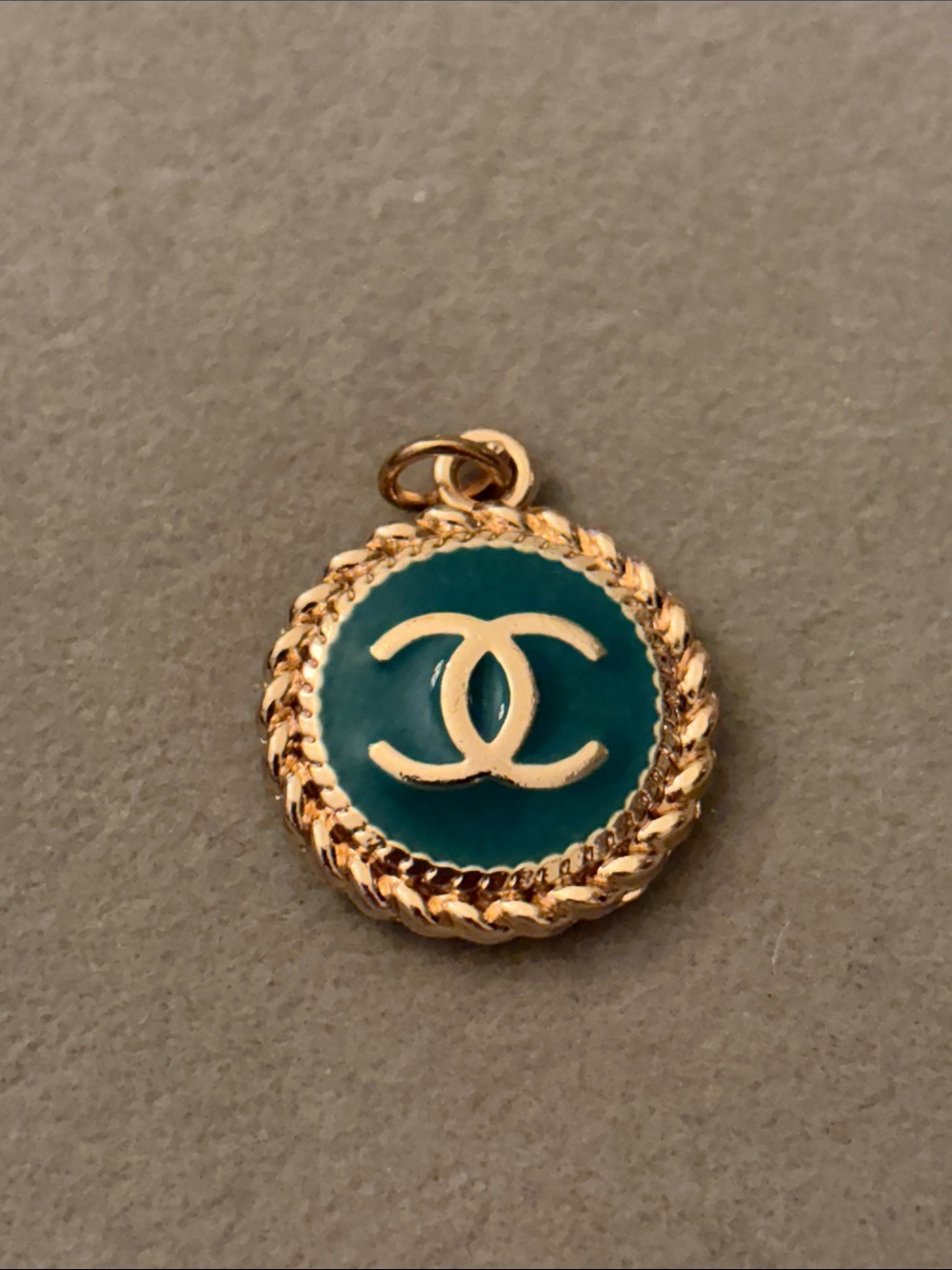Green Enamel CC Logo Gold-Tone Braided Pendant Charm